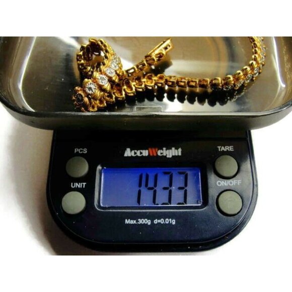 7" Vtg Tennis Bracelet Gold Plated 925 Sterling Silver Simulated Cubic Zirconia - Picture 4 of 12